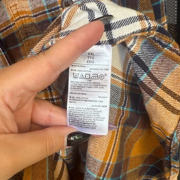 Orange and Blue Plaid Button Up Flannel - Picture 4 of 5